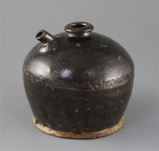 A Chinese Henan type dark brown glazed jar or kendi, Song dynasty, H.13.3cm
